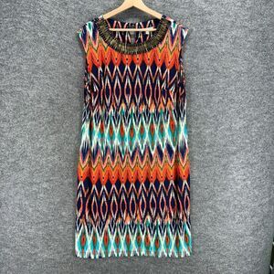 Signature Dress Women 16W Plus Brown Striped Shift Midi Sleeveless Casual